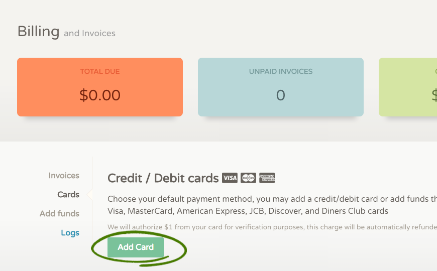 如何将信用卡或借记卡关联到我的CloudCone账户？